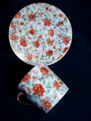 Fabulous Vintage Japan Porcelain Tiny Demitasse Floral Tea Cup And Saucer