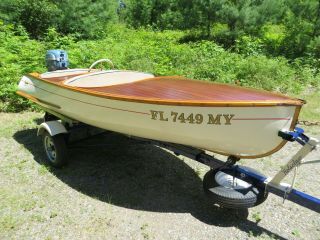 Vintage 1953 12 ' Penn Yan Swift outboard boat with motor and trailer 9