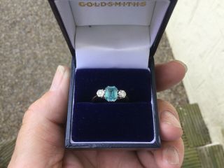 Vintage 18ct Gold Diamond & Aquamarine Ring