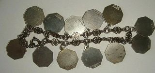 RARE VINTAGE SILVER THOMAS L MOTT TLM FULL SET 12 ENAMEL FLOWER CHARM BRACELET 10