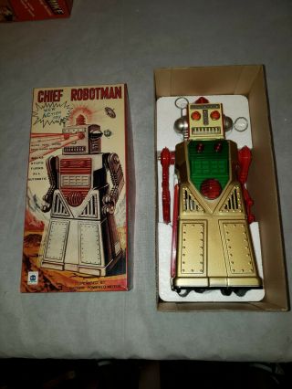 Chief Robotman Japan Battery Powerd Vintage Tin Robot Ha Ha Toys