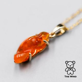Extremely Rare Color Natural Mexican Fire Opal Necklace Pendant 14k Yellow Gold