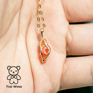 Extremely Rare Color Natural Mexican Fire Opal Necklace Pendant 14K Yellow Gold 4