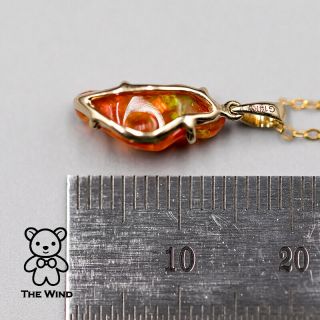 Extremely Rare Color Natural Mexican Fire Opal Necklace Pendant 14K Yellow Gold 5
