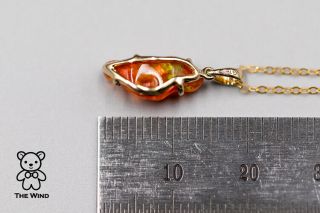 Extremely Rare Color Natural Mexican Fire Opal Necklace Pendant 14K Yellow Gold 7