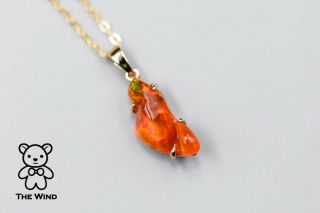 Extremely Rare Color Natural Mexican Fire Opal Necklace Pendant 14K Yellow Gold 8
