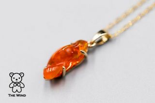 Extremely Rare Color Natural Mexican Fire Opal Necklace Pendant 14K Yellow Gold 9