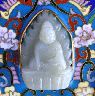 19TH CENTURY ANTIQUE CHINESE CLOISONNE JADE BUDDHA DRAGON LIDDED JAR POT BOWL 10