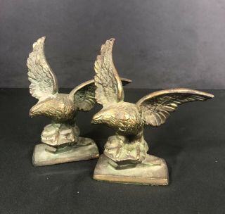 Antique Eagle Bookends.  Solid Brass.  Very Early With Warm Wear