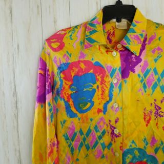 ESCADA Silk Blouse Andy Warhol Marilyn Monroe Pop Art Button Front Vintage Shirt 2
