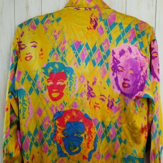ESCADA Silk Blouse Andy Warhol Marilyn Monroe Pop Art Button Front Vintage Shirt 3