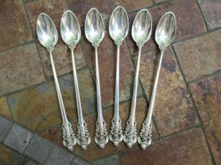 Vintage (6) Sterling Flatware; Wallace Grande Baroque,  Ice Tea Spoons; 221 Gtw