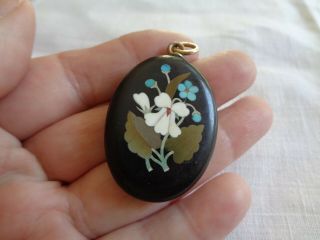 Large Victorian Florentine Pietra Dura Flower Photo Locket Pendant