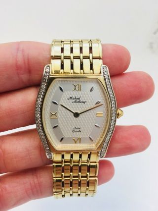 Vintage Michael Anthony 14k Yellow Gold Diamond Bracelet Link Mens Formal Watch