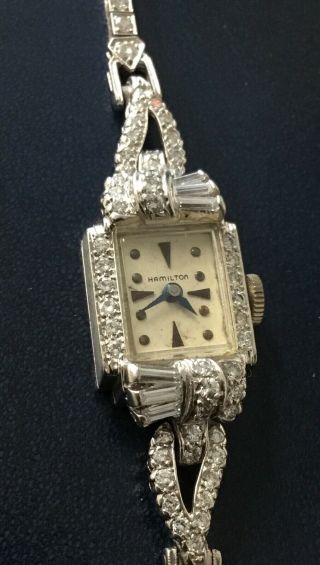 Vintage Hamilton Ladies Watch Platinum 21.  5gr,  1.  5ct Diamond Biggs/hamilton