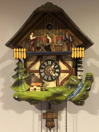 Vintage E.  Schmeckenbecher Cuckoo Clock West Germany Black Forest Sawmill