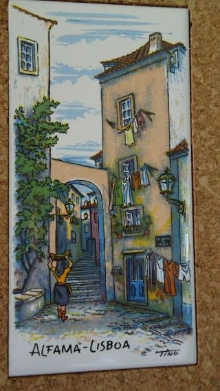 Vintage Tino Portugal Street Alfama - Lisboa Hand Painted Ceramic Tile