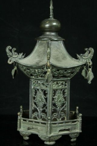 Apr199 Japanese Vintage Bronze Hanging Lantern Toro Temple Maple Open Work