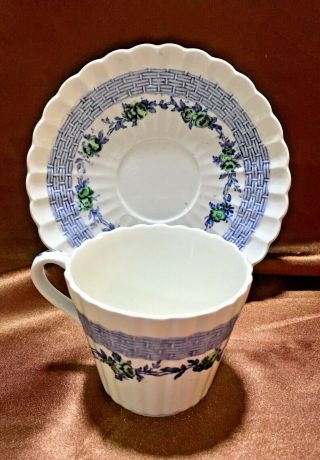 Vintage Queen Anne Copeland Spode “blue Belle” Teacup And Saucer Set English