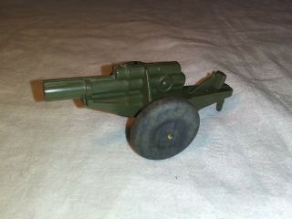 Vintage Banner Plastic Toys Military Cannon Wooden Wheels 4 Inches Long