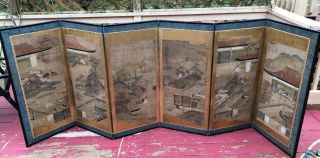 Asian Japanese 18th Century Six - Panel Hand Painted Screen Tosa School 1750