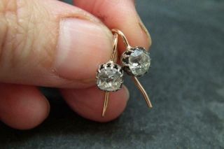Lovely Antique Victorian Silver & 9ct Rose Gold Old Cut Paste Earrings