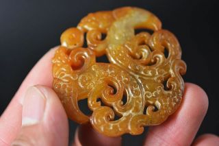 Exquisite Chinese Old Jade Carved Two - Sided Phoenix Lucky Pendant H97