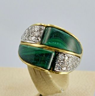 Ring Diamonds And Green Jade On 14k Gold Ring Vintage Circa 50 