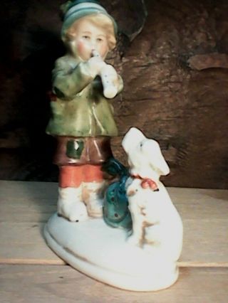 Antique Carl Schneider Germany Figurine Boy Playing Music With Dog 21024.