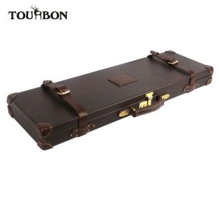 Tourbon Vintage Leather Shot Gun Case Take Down Rifle Case Hard Gun Cabinet Safe