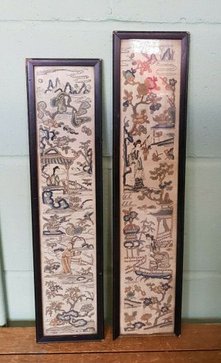 2 Antique Hand Embroidered Japanese Silk Panels B3