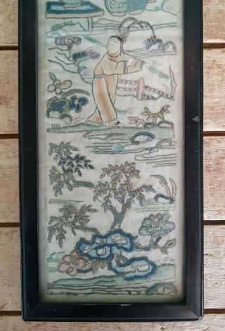 2 Antique Hand Embroidered Japanese Silk Panels B3 5