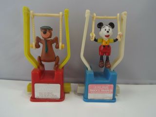 2 Kohner Tricky Trapeze Toys - - Yogi Bear And Mickey Mouse