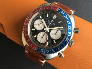 Baylor Vintage Swiss GMT Diver Stainless Chronograph Valjoux Heuer Autavia Twin 2