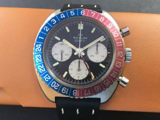 Baylor Vintage Swiss GMT Diver Stainless Chronograph Valjoux Heuer Autavia Twin 3