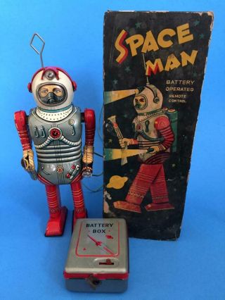 Vintage Nomura Space Man Tin Robot Japan Toy With Box