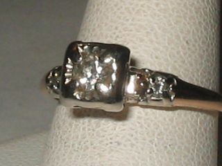 Antique.  25cttw Diamonds Two Tone 14k Gold Engagement Solitaire Ring Sz5.  5