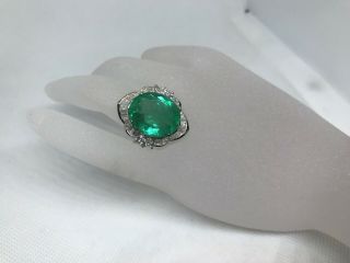 Vintage Certified 13.  58 Ctw Natural Colombian Emerald Diamond 18k Gold Ring