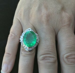 VINTAGE CERTIFIED 13.  58 CTW NATURAL COLOMBIAN EMERALD DIAMOND 18K GOLD RING 5