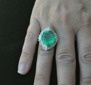 VINTAGE CERTIFIED 13.  58 CTW NATURAL COLOMBIAN EMERALD DIAMOND 18K GOLD RING 6