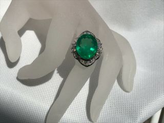 VINTAGE CERTIFIED 13.  58 CTW NATURAL COLOMBIAN EMERALD DIAMOND 18K GOLD RING 8