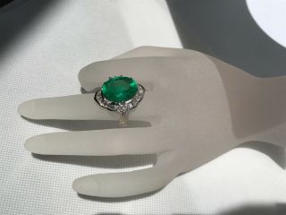 VINTAGE CERTIFIED 13.  58 CTW NATURAL COLOMBIAN EMERALD DIAMOND 18K GOLD RING 9