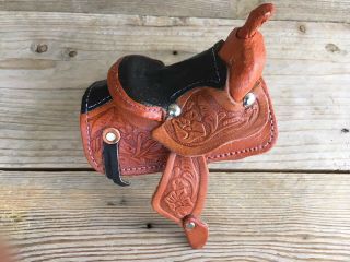 Miniature Horse Saddle Doll Size Leather Hand Tooled Details 2