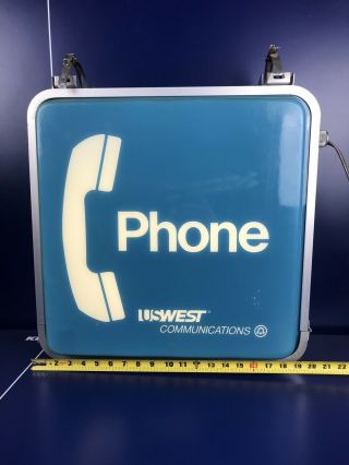 Vintage 2 - Sided Phone Booth Lighted Sign - Us West Communications