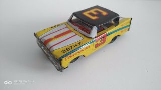 Vintage Tin Friction Toy Race Car Champion Yellow Japan 1960 