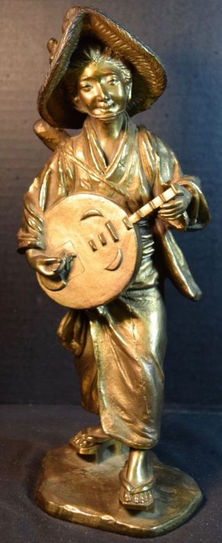 Antique Bronze Sculpture Of A Japanese Female Musician