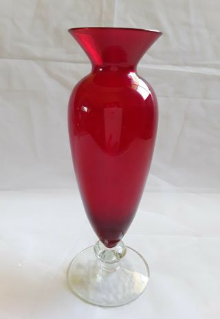 Blood Red Glass Vase Pedestal 21cm Retro Vintage Mid Century Footed Art Ruby
