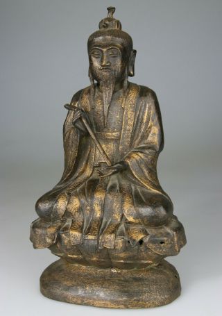 ANTIQUE HUGE CHINESE BRONZE BUDDHA STATUE CARVED GILT - MING 16TH 17TH C 3