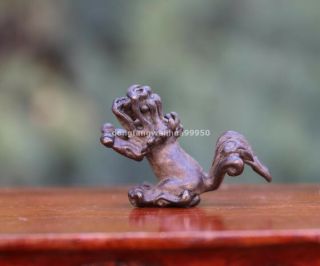 4 Cm China Pure Copper Bronze Evil Spirit Fu Foo Dog Lion Beast Lucky Statue