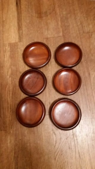 6 Individual Mahogany Wood Bowls Salad Serving Made In Haiti Vintage